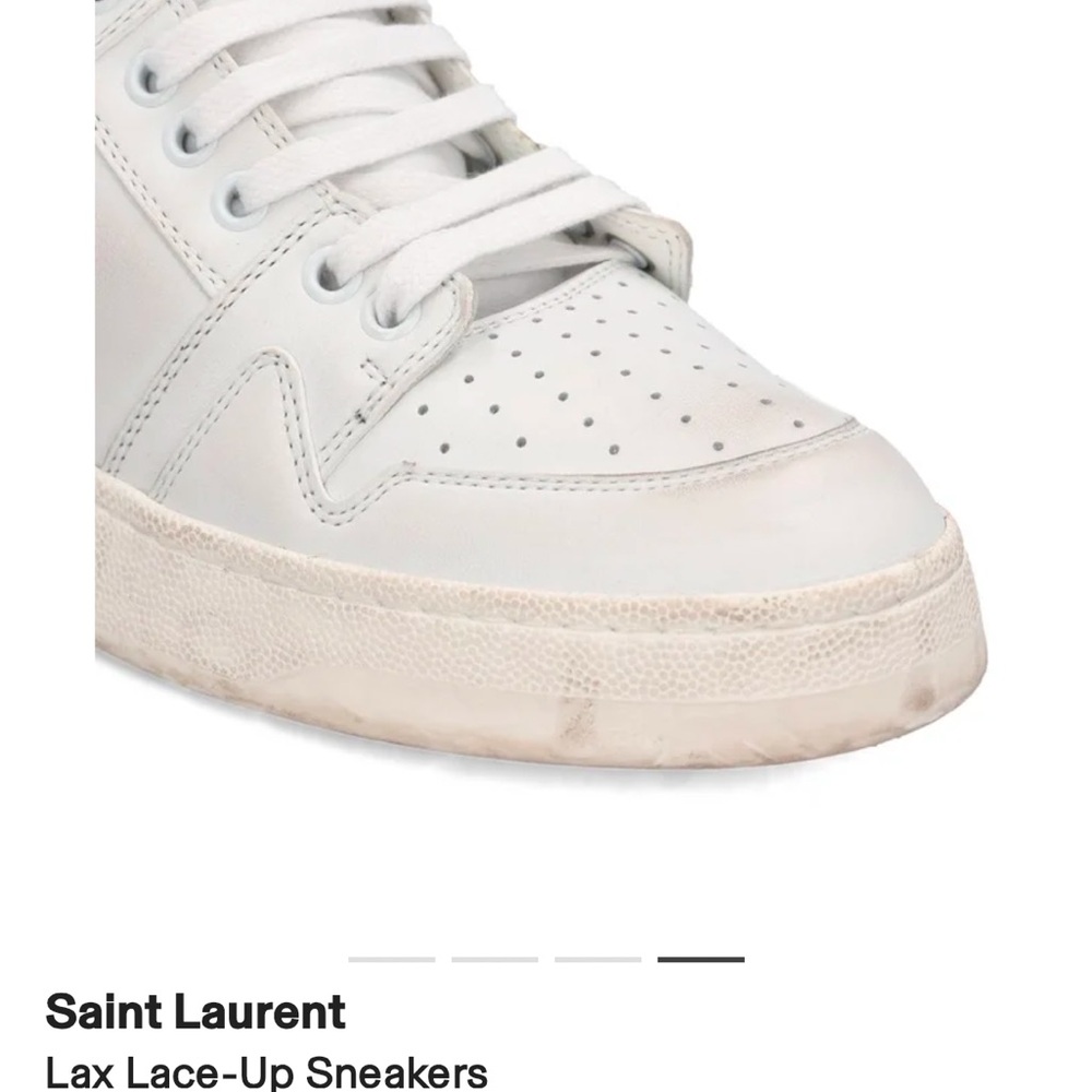 Saint Laurent White Lax distressed Lace-Up Sneakers - Picture 3 of 16